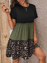 EMERY ROSE Leopard Print Colorblock Frill Trim Smock Dress
